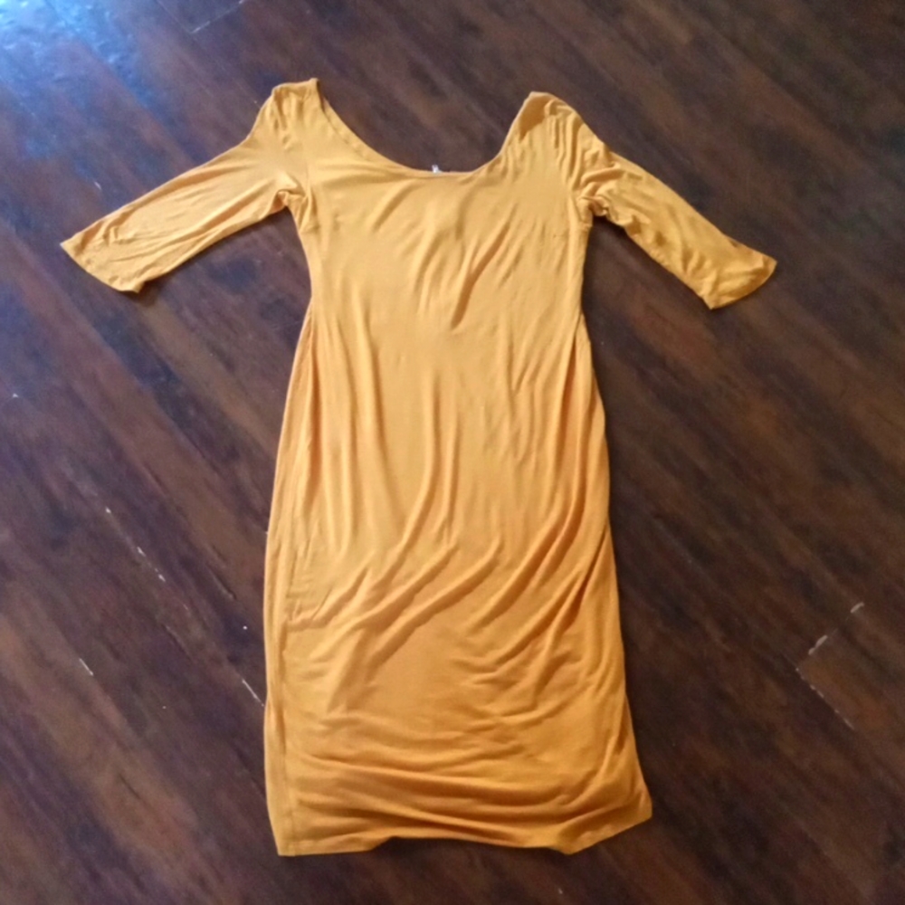 Popular Basics Mustard Yellow Bodycon Calf Length Dress Size XL